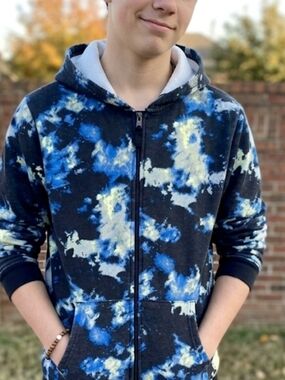 Kids Blue & Black Tie-Dye Zip Hoodie